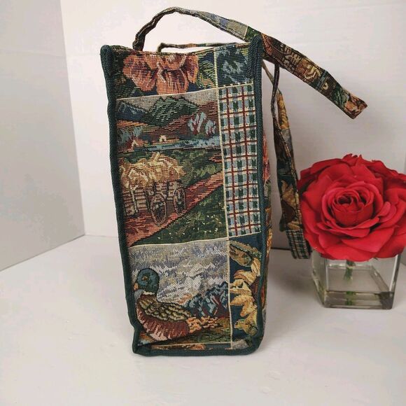 RARE 🔥 Pioneer Express Tapestry Tote Farm Flowers Cottage Country Ducks - Picture 5 of 14